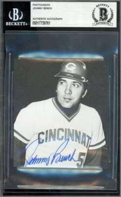 Foto firmada por Johnny Bench Beckett BAS autógrafo de los rojos Foto 1 de 2
