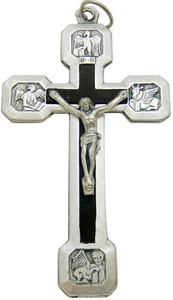 MRT Stations of the Cross Black & Silver Tone Crucifix Cross Made in Italy 2.5" - Picture 1 of 1