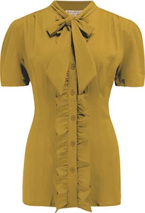 Blusa RocknRomance »BETSY RUFFLE» BLUSA ESCOTADA BLUSA COÑO amarilla Rockabilly - Imagen 1 de 3