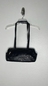Vintage DUE FRATELLI Canada Black Embossed Double Handle Zip Medium Shoulder Bag - Picture 1 of 6