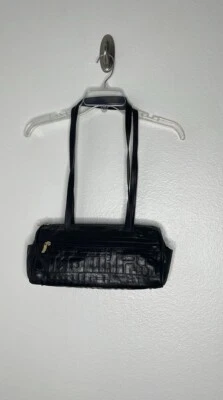 Bolso de Hombro Mediano Vintage DUE FRATELLI Canadá Negro Repujado Doble Asa Cremallera Foto 1 de 4