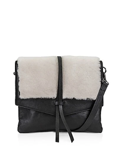 Kooba V2215 Black Yukon Medium Leather & Shearling Crossbody Size 10x11x2 in