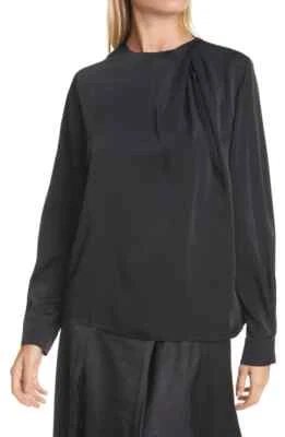 Vince Size 4 Womens Blouse Black Satin Draped Tassel Long Sleeve Top $325 - Image 1 of 4