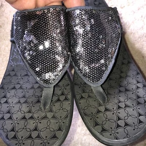 Clarks Womens Silver Gray Sparkle Sequins Wedge Heel Open Toe Comfort Sandals 10 - Picture 1 of 10