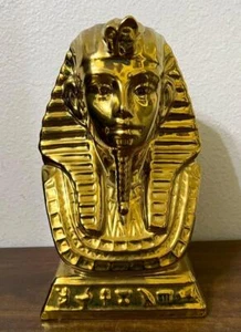SHINY GOLD CERAMIC EGYPTIAN HEAD OF PHARAOH KING TUT TUTANKHAMUN 10"x6" - Picture 1 of 7