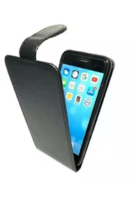 Good Quality Black Up Down Leather Flip Case Vertical Cover For iPhone & Samsung - Picture 1 of 13