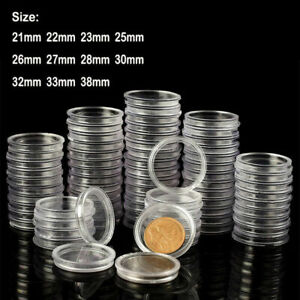 10/25pcs COINN Storage Box Case Capsules Holder Clear Plastic Round 21-45mm