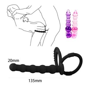 SILICONE DOUBLE PENETRATION RIDER STRAP-ON ANAL BEADS PLUG COCK RING DP SEX TOYS