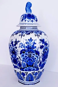 ROYAL DELFT PORCELEYNE FLES GINGER JAR LIDDED VASE 15.4 INCHES - EXCELLENT - Picture 1 of 7