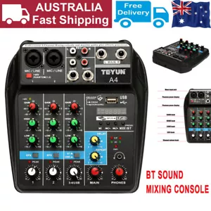 4 Channels Audio Mixer Sound Mixing Console USB Record DJ Mixer Bluetooth AU - Picture 1 of 12