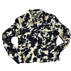 J CREW Black White Floral Cotton Linen Blend Casual Jacket Button Down Sz M - Picture 1 of 12