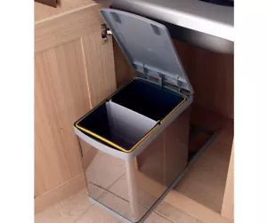 Double Pull Out Kitchen Recycling Waste Bin 20L Stainless Steel - For 300mm Unit - Picture 1 of 1