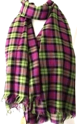 Tartan Scarf Ladies Purple Lime Green Wrap Plaid Shawl Mens Cotton Fair Trade