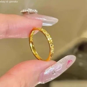 999 24K Yellow Gold Lucky Shiny Rings Men Women Band US Size 4/5/6/7/8 - Picture 1 of 10