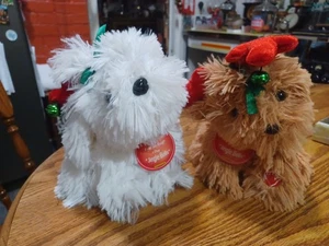 Set Of 2! Dan Dee Spinning Dancing Fluffy Christmas Dogs Puppies Jingle Bells  - Picture 1 of 21