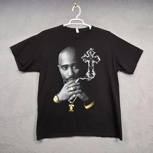 Camiseta Tupac Rap Para Hombres XL Negra Alstyle Peso Pesado 2Pac Hip Hop Gráficos Cruzados - Imagen 1 de 7