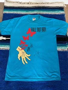 Y2K Jerzees Fall Out Boy Sunset In My Veins T-Shirt Herren Small blau handsigniert - Bild 1 von 7