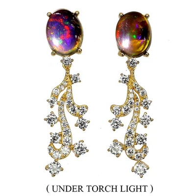 Ювелирные изделия серьги серебро 925 пробы овальный черный опал 10x8 мм натуральный драгоценный камень - Изображение 1 из 4