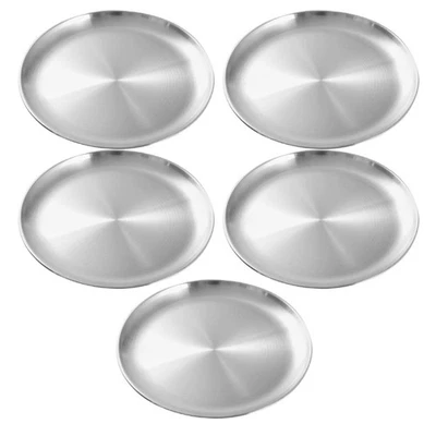  5 Pcs Lastra Acciaio Inox Piatti Di Bistecca Piastra Rotonda Infrangibile - Immagine 1 di 4