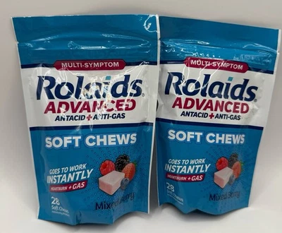 2x Rolaids Advanced Antacid Plus Anti-Gas Softchews Mixed Berry - 28 Chews 12/25 - Image 1 of 2