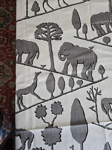 Braemore JUNGLE WALK Elephant Gray Horse Animal Basketweave Fabric 69" X 55" - Picture 1 of 5
