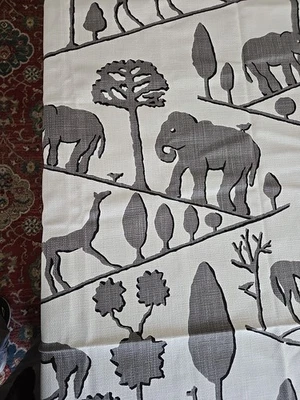 Braemore JUNGLE WALK Elephant Gray Horse Animal Basketweave Fabric 69" X 55" - Image 1 of 4