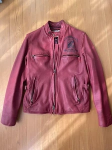 Avirex Authentic Motorcycle Jacket Men's Size L Goat Skin Leather Red Color - Picture 1 of 10
