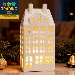 Light up Christmas Decor Village Sets, White Ceramic House with Lights, Modern C - Picture 1 of 8