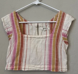 Ripcurl XS Linen Babydoll Crop Top Womens Small Striped Boho Flowy Spring Break - Picture 1 of 4