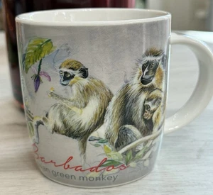 RARE! Vintage Barbados Bajan Green Monkey Floral Ganzee Coffee Cup Mug - Picture 1 of 6