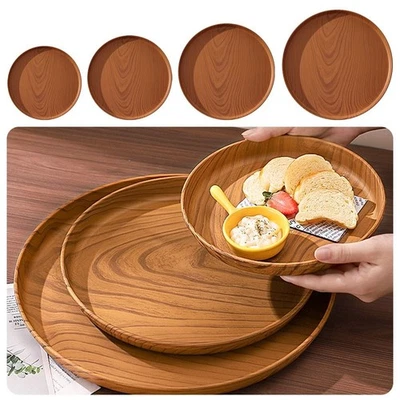 1Pcs 20/26/32/38cm Imitation Wooden Tray Round Dishes Plate  Home Use - Image 1 of 4