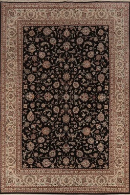 Alfombra china Aubusson negra 9x12 anudada a mano lana motivo floral oriental Foto 1 de 4