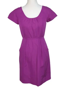 J. Crew Dress Short Sleeve Purple Pockets Size 0 Cotton Silk Sheath Work Classic - Picture 1 of 8