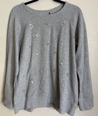 Tommy Bahama Womens XL Grey Embellished Sweatshirt Top Preppy Going Out Boho - Image 1 of 4