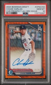 2024 Bowman Draft Chrome Orange Wave 1ST Refractor Chase Harlan AUTO /25 PSA 10 - Picture 1 of 3