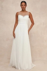 Lulus - Legendary Love White Beaded Illusion Maxi Wedding Dress - Picture 1 of 12