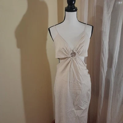 Vestido Zara Halter Midi Corte Marfil Grande Nuevo con Etiquetas Foto 1 de 4