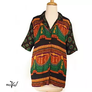 Blusa Top Vintage D Broadway Estampado Colorido Botones Rayón Talla XL - Hey Viv - Imagen 1 de 6