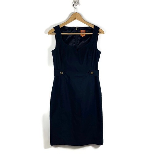 Abito senza guaina Tory Burch donna 4 senza maniche misto lana logo oro bottoni blu navy