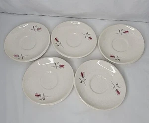 Vintage 50er Franziskaner Duett Rose Untertassen Mid Century grau burgund 5er Set - Bild 1 von 12