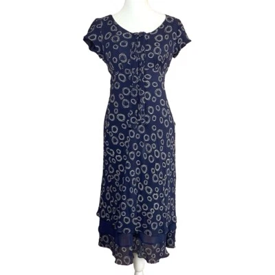 Talbots 100% Silk Midi Dress Blue Short Sleeve Side Zip Sheath Women's Size 2 - Image 1 of 4