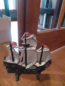 Vintage Cast Iron 3 Mast PirateSailing Schooner Doorstop HEAVY! Black, Grey, Red - Picture 1 of 7
