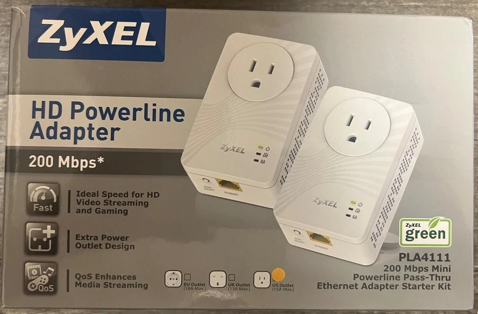 ZyXEL 200 Mbps Fast Ethernet Powerline Wall-Plug Adapter, Starter Kit - 2 Units - Image 1 of 1