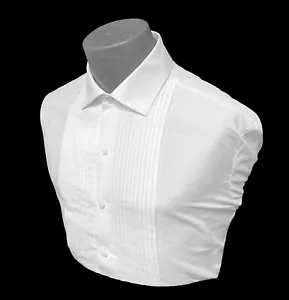 Men's White Tuxedo Shirt Formal 1/4 Inch Pleated Front Laydown Point Collar - Picture 1 of 4