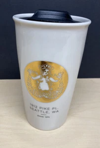 Starbucks Gold Mermaid 1912 Pike PL. Ceramic Travel 12 Oz Tumbler - Picture 1 of 10