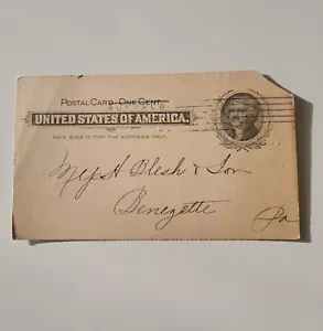 Cartolina postale USA un centesimo 1901 Jefferson timbrata bufalo baule Mfg.Co - Foto 1 di 3