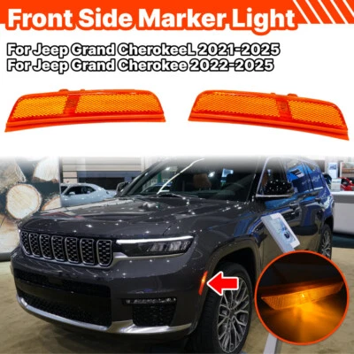 2X For 2021 2022 2023 2024 Jeep Grand Cherokee Front Amber Side Marker Light Kit - Image 1 of 4