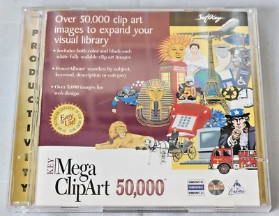 Key Mega ClipArt 50,000 (PC CD, 1997) Microsoft Windows 95 & 3.1 READ - Image 1 of 4