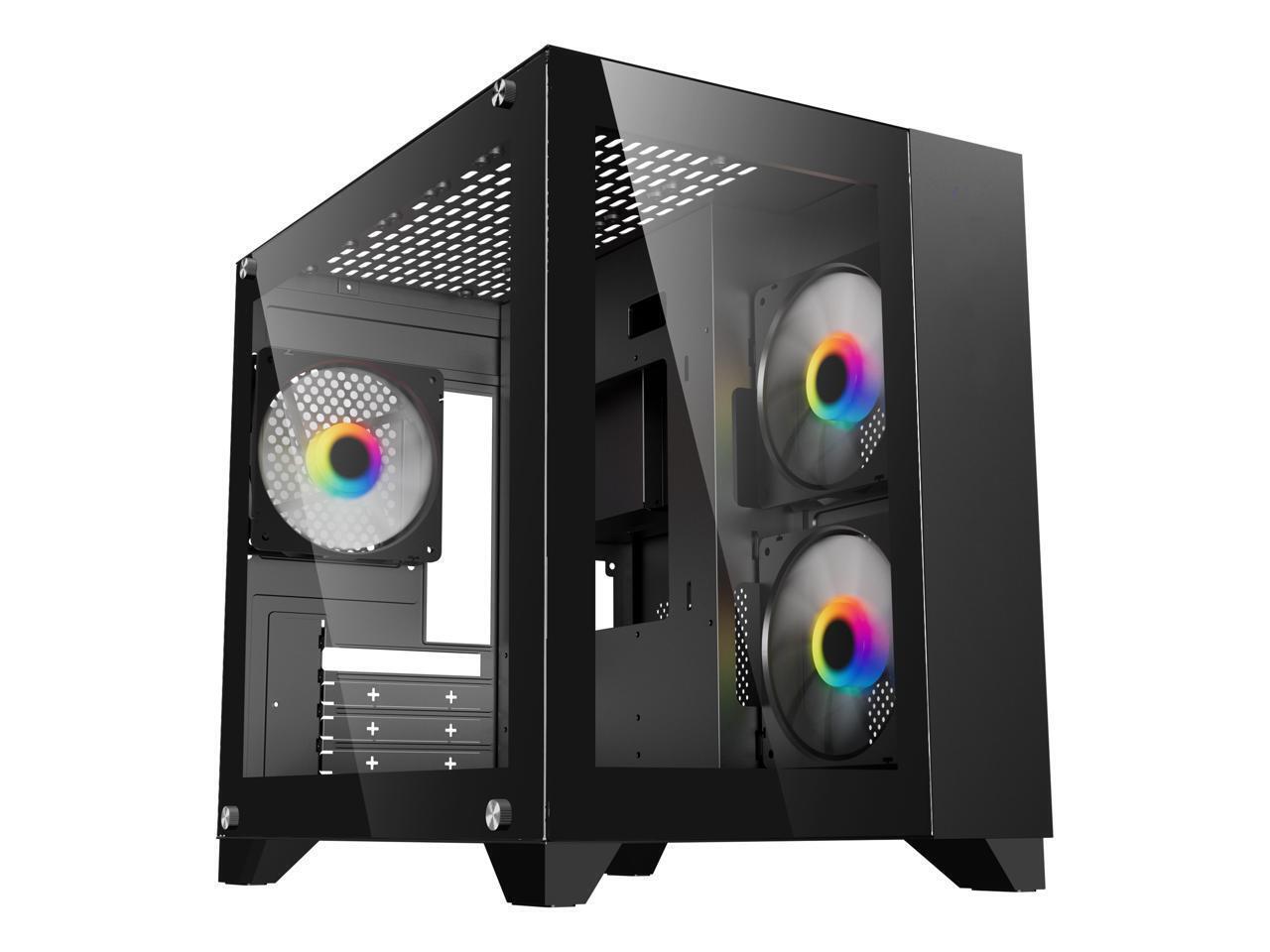 DIYPC ARGB-Q3-BK Black USB3.0 Tempered Glass Micro ATX Gaming Computer Case w/ D. Available Now for 