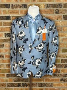 $295 40S Tallia Verdello Blue Floral Slim Fit 100% Linen Sport Coat Blazer AP5 - Picture 1 of 10